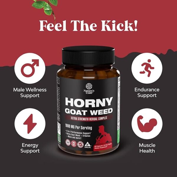 Horny Goat Weed Extract Complex - Potent Men's Sexual Health Supplement & Libido Booster for Men - Men's Sexual Performance Supplements for Male Enhancement with Tribulus & Saw Palmetto - 30 Servings - Image 3
