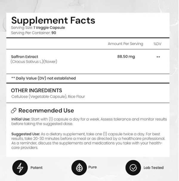 ACEWORKZ Saffron Supplements - 100% Pure Saffron Extract Capsules - Support Weight Management, Craving Control & Eye Health - for Women & Men (90 Capsules) - Image 2