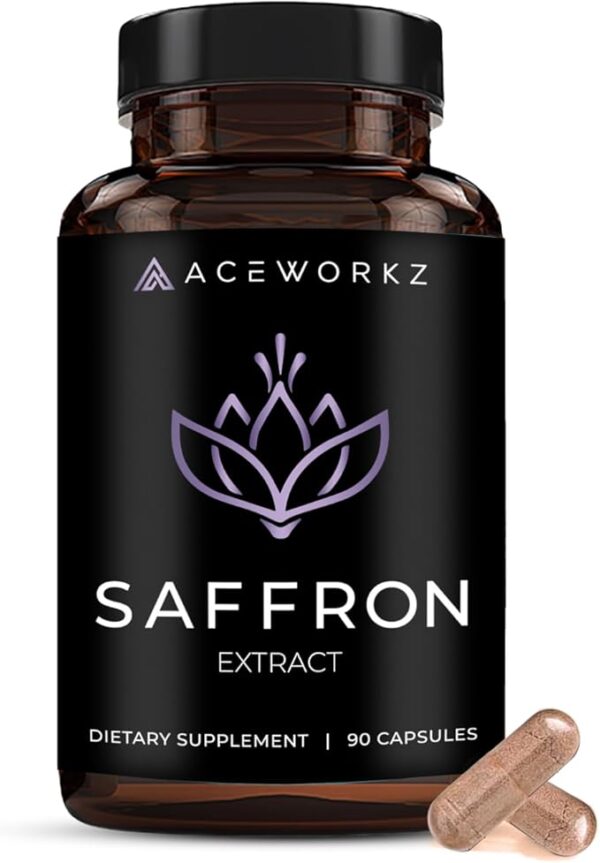 ACEWORKZ Saffron Supplements - 100% Pure Saffron Extract Capsules - Support Weight Management, Craving Control & Eye Health - for Women & Men (90 Capsules)