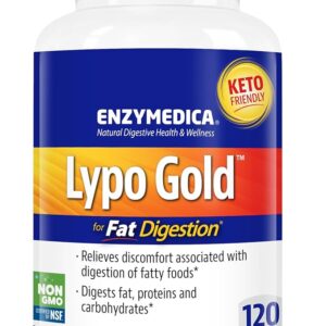 Enzymedica Lypo Gold, Digestive Enzymes for Fat Digestion, Offers Fast Acting Gas & Bloating Relief, 120 Count