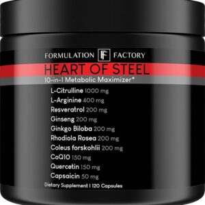 Heart of Steel: 10-in-1 Metabolic Maximizer Nitric Oxide Supplement, Blood Pressure Support, L Arginine, L Citrulline Natural Pre-Workout: Energy Management 120 Count