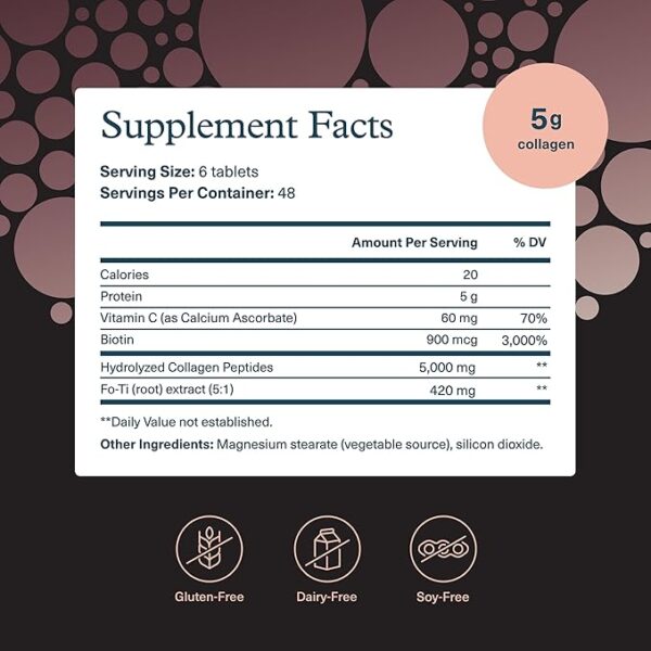 Youtheory Men's Collagen - 5,000 mg Collagen - Daily Supplement for Men - for Hair & Skin Support* - Gluten, Soy & Dairy Free - 290 Tablets - Image 2