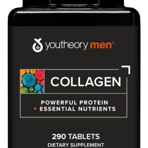 Youtheory Men's Collagen - 5,000 mg Collagen - Daily Supplement for Men - for Hair & Skin Support* - Gluten, Soy & Dairy Free - 290 Tablets