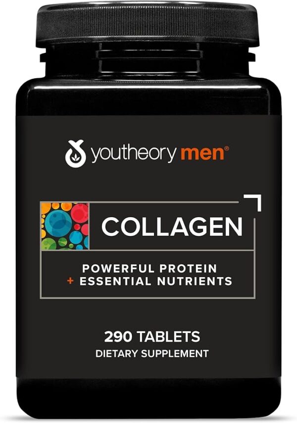 Youtheory Men's Collagen - 5,000 mg Collagen - Daily Supplement for Men - for Hair & Skin Support* - Gluten, Soy & Dairy Free - 290 Tablets