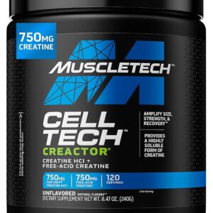 MuscleTech Cell-Tech Creactor Creatine HCl Powder,Post Workout Muscle Builder for Men & Women ,Creatine Hydrochloride + Free-Acid,Unflavored (120 Servings),8.47 oz