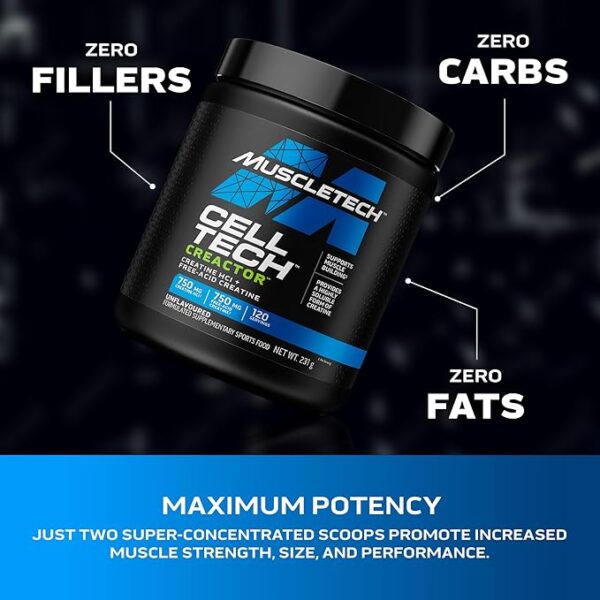 MuscleTech Cell-Tech Creactor Creatine HCl Powder,Post Workout Muscle Builder for Men & Women ,Creatine Hydrochloride + Free-Acid,Unflavored (120 Servings),8.47 oz - Image 2