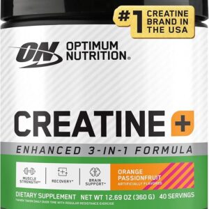 Optimum Nutrition Creatine Monohydrate Plus Powder, Orange Passionfruit Flavored Creatine Performance Blend With Electrolytes for Hydration, Added Vitamins, 40 Servings, 360 Grams (Packaging May Vary)