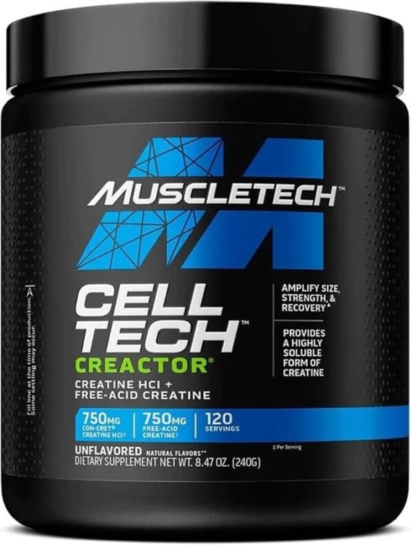 MuscleTech Cell-Tech Creactor Creatine HCl Powder,Post Workout Muscle Builder for Men & Women ,Creatine Hydrochloride + Free-Acid,Unflavored (120 Servings),8.47 oz - Image 3