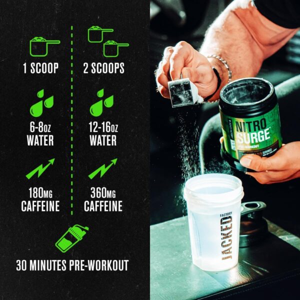 Jacked Factory NITROSURGE Pre Workout Supplement - Energy Booster, Instant Strength Gains, Clear Focus & Intense Pumps - NO Booster & Powerful Preworkout Energy Powder - 30 Servings, Blue Raspberry - Image 6