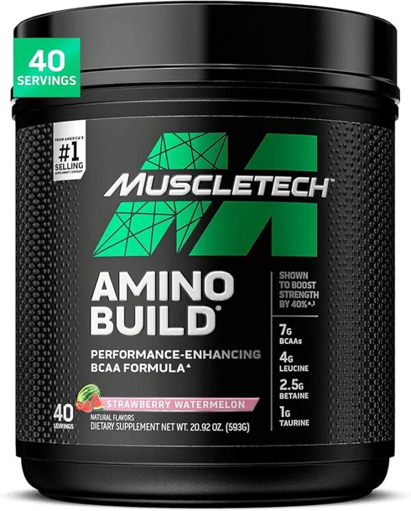 MuscleTech BCAA Powder for Men & Women, Strawberry Watermelon - Amino Acids Nutritional Supplement with Electrolytes for Energy, Muscle Gain & Recovery - Sugar-Free Gym Pre-Workout - 40 Servings