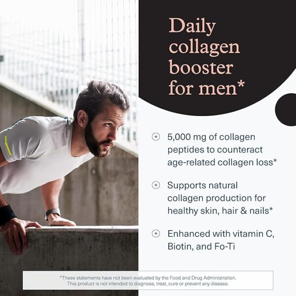 Youtheory Men's Collagen - 5,000 mg Collagen - Daily Supplement for Men - for Hair & Skin Support* - Gluten, Soy & Dairy Free - 290 Tablets - Image 3