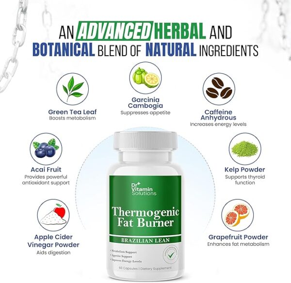DR VITAMIN SOLUTIONS Thermogenic Fat Burner Brazilian Lean, Weight Loss Pills for Women, Waist Trimmer & Supplements for Bloating for Women & Men, 60 Capsules - Image 3