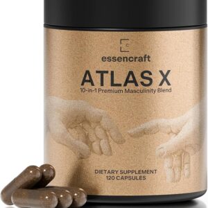 ATLAS X 10-in-1 Masculinity Maximiser Supplement for Men - Energy, Strength & Vitality Capsules with Shilajit, Ashwagandha, Zinc, Safed Musli, Tongkat Ali, Black Maca, Fadogia Agrestis, 2 Month Supply
