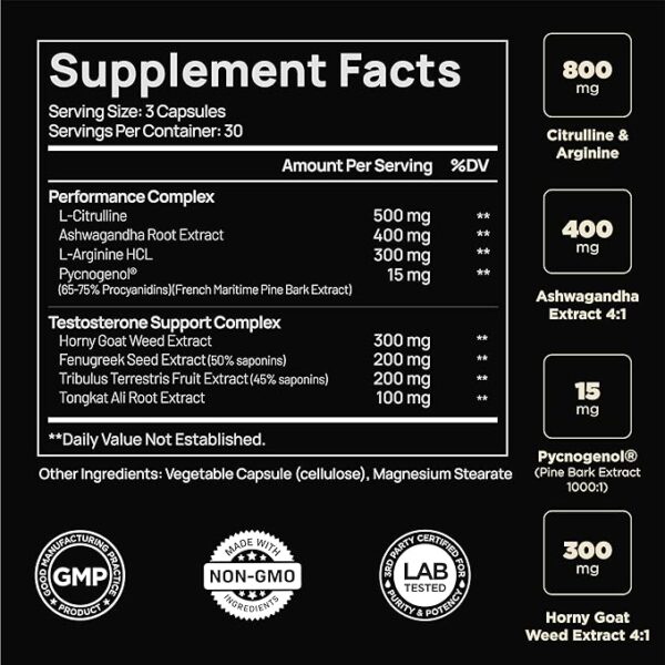 21,800mg Testosterone Booster for Men 8X Strength w. Ashwagandha, Tongkat Ali, Pycnogenol, Tribulus - Total T Testosterone Supplement for Men Male Enhancing Libido Test Booster + Muscle Builder Pills - Image 2