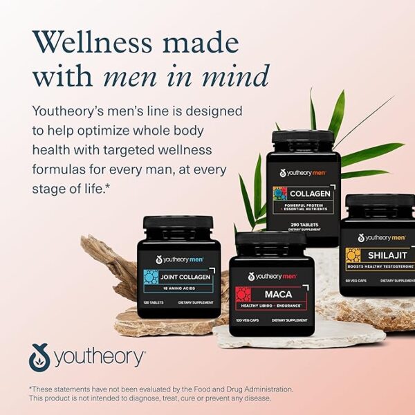 Youtheory Men's Collagen - 5,000 mg Collagen - Daily Supplement for Men - for Hair & Skin Support* - Gluten, Soy & Dairy Free - 290 Tablets - Image 7