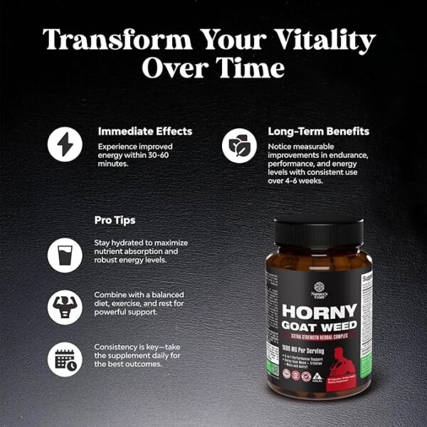 Horny Goat Weed Extract Complex - Potent Men's Sexual Health Supplement & Libido Booster for Men - Men's Sexual Performance Supplements for Male Enhancement with Tribulus & Saw Palmetto - 30 Servings - Image 5
