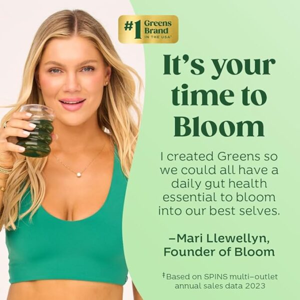 Bloom Nutrition Superfood Greens Powder, Digestive Enzymes with Probiotics and Prebiotics, Gut Health, Bloating Relief for Women, Chlorella, Juice Mix w/Beet Root Powder, 30 SVG, Orange Passionfruit - Image 6