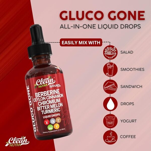 Clean Nutra Berberine with Ceylon Cinnamon Supplement Liquid Drops + Bitter Melon Extract, Glucomannan, Gymnema, Chromium, Turmeric, Organic Panax Ginseng, Moringa GLP-1 Support - Image 5