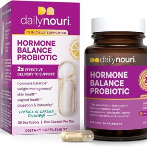 Daily Nouri Hormone Balance Probiotic for Women | Capsules for PCOS, Vaginal pH, Yeast Balance, Skin Health, Digestion & Immunity | 7 Probiotic Strains & Vegan Ahiflower Omega Oil | 30-Day Supply