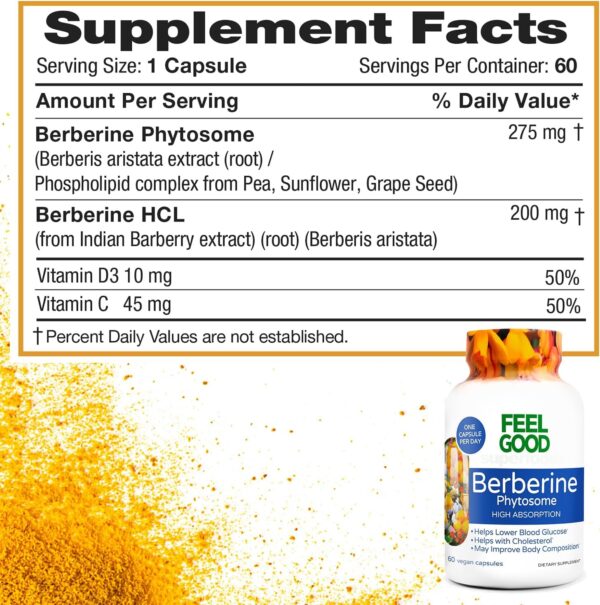Berberine - High Absorption - 2200mg Equivalent - Herbal Supplement - Lower Blood Glucose - Helps Cholesterol - 60 Capsules - Image 6