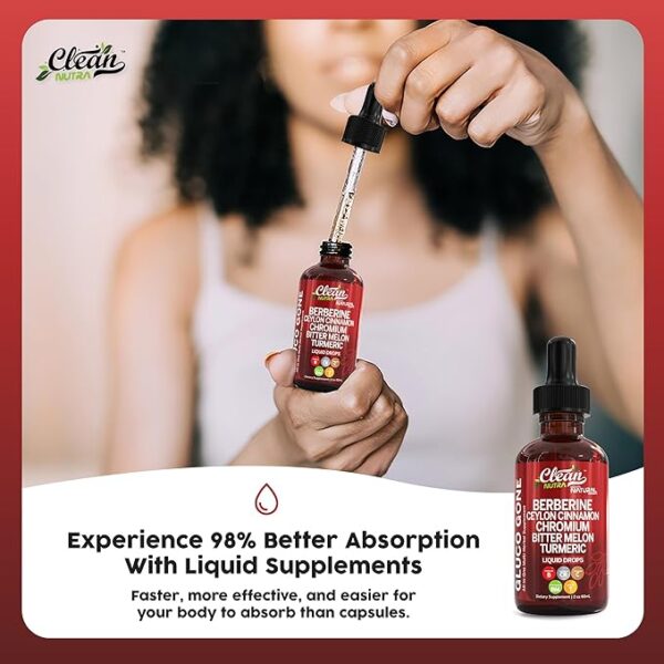 Clean Nutra Berberine with Ceylon Cinnamon Supplement Liquid Drops + Bitter Melon Extract, Glucomannan, Gymnema, Chromium, Turmeric, Organic Panax Ginseng, Moringa GLP-1 Support - Image 4