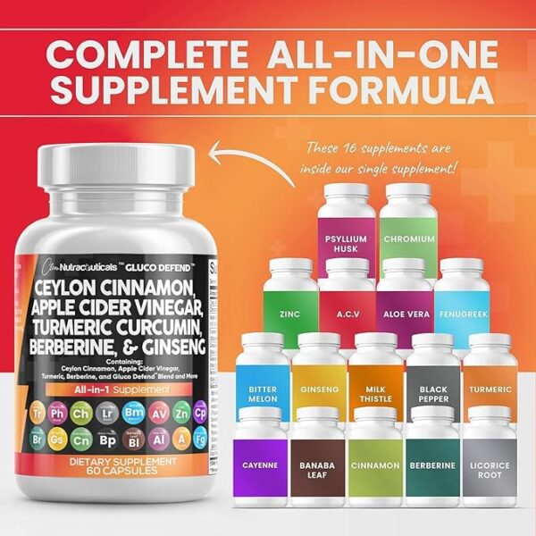 Clean Nutraceuticals Ceylon Cinnamon Turmeric Apple Cider Vinegar Ginseng Berberine Plus Bitter Melon Gymnema Milk Thistle Fenugreek - Image 2