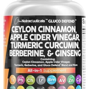 Clean Nutraceuticals Ceylon Cinnamon Turmeric Apple Cider Vinegar Ginseng Berberine Plus Bitter Melon Gymnema Milk Thistle Fenugreek