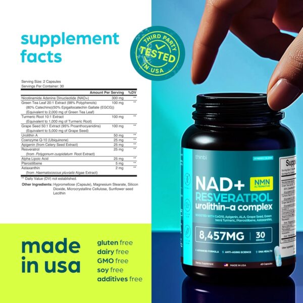 NAD Supplement 8,457 mg Extra Strength NMN Alternative Liposomal, Green Tea + Astaxanthin for Women & Men, Resveratrol, CoQ10, Alpha Lipoic Acid – Energy Anti-Aging,Cell Regeneration - Image 7