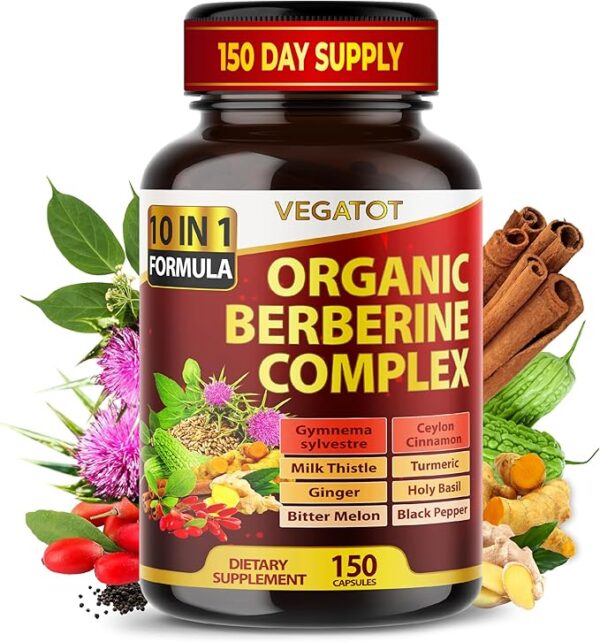 VEGATOT GlucoSavior Berberine Supplement with Ceylon Cinnamon, Bitter Melon, Gymnema - Supports Immune, Heart Health & Gastrointestinal Function - Made in The USA (150 Count (Pack of 1))