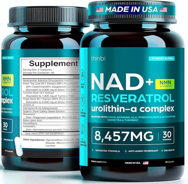 NAD Supplement 8,457 mg Extra Strength NMN Alternative Liposomal, Green Tea + Astaxanthin for Women & Men, Resveratrol, CoQ10, Alpha Lipoic Acid – Energy Anti-Aging,Cell Regeneration